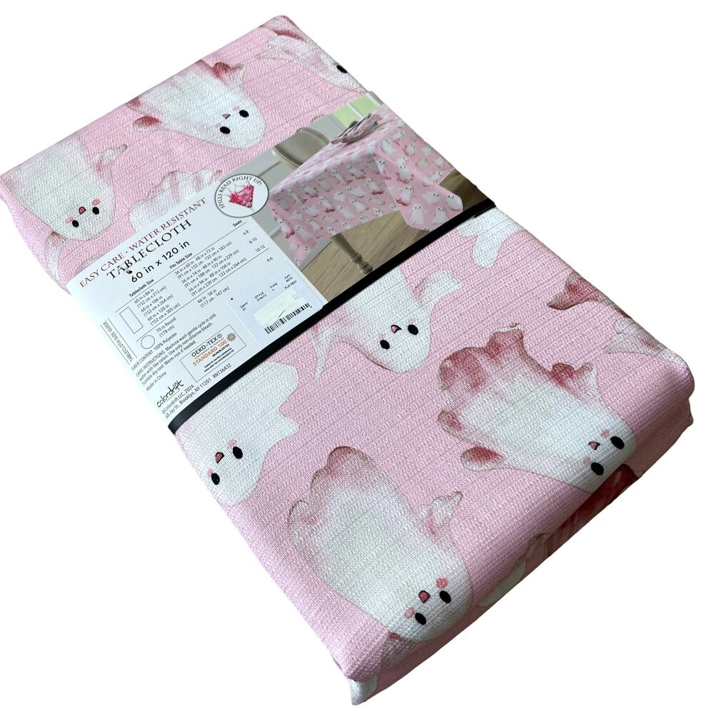 Colordrift Halloween Ghost Tablecloth 60x120 Pastel Pink & White Easy Care NEW - Picture 12 of 15